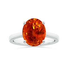Angara Gia Certified Natural Orange Sapphire Solitaire Ring in Platinum