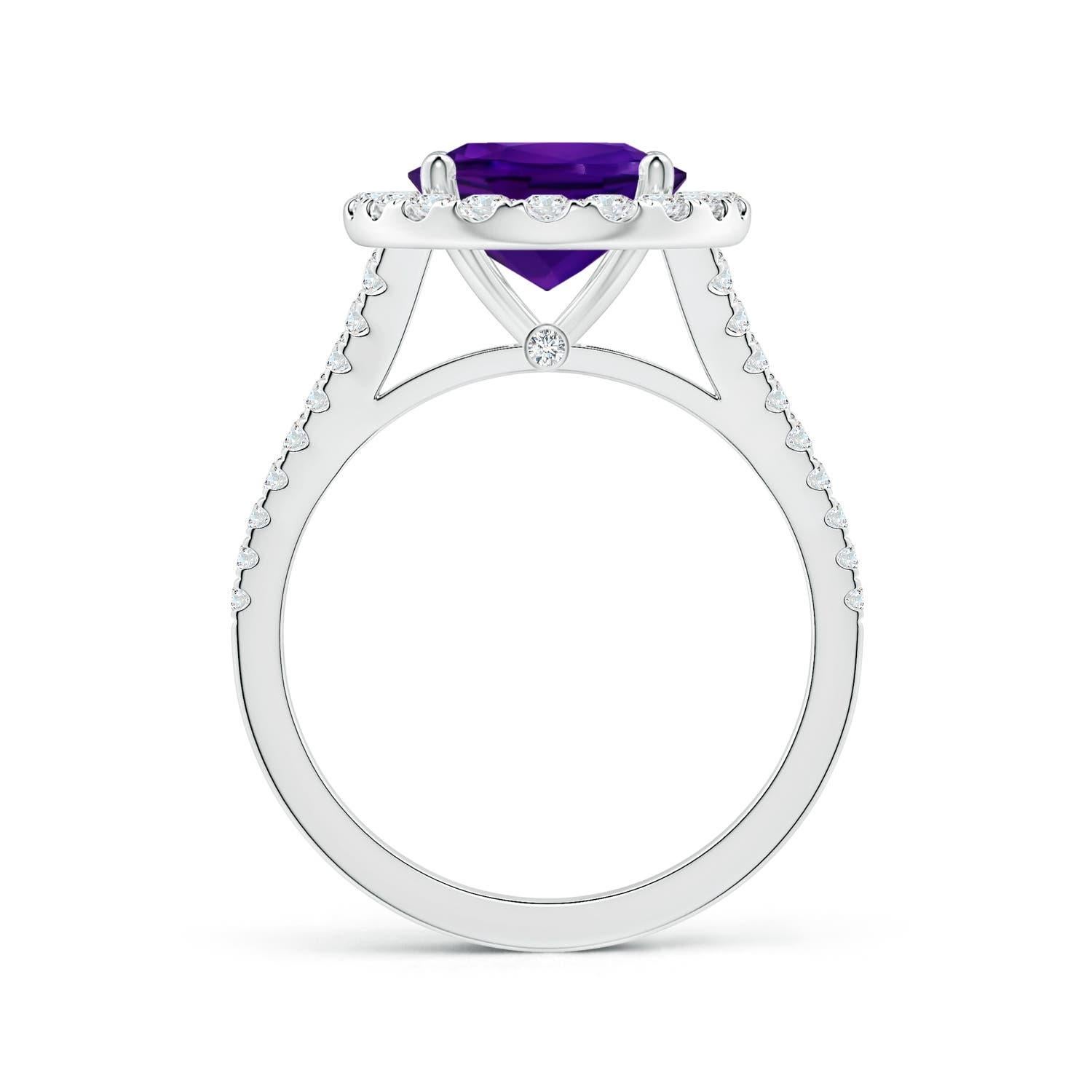 ANGARA GIA Certified Natural Oval Amethyst Ring in Platinum with Diamond Halo 2