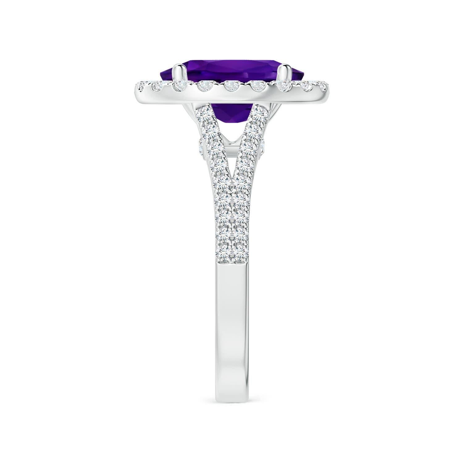 ANGARA GIA Certified Natural Oval Amethyst Ring in Platinum with Diamond Halo 4