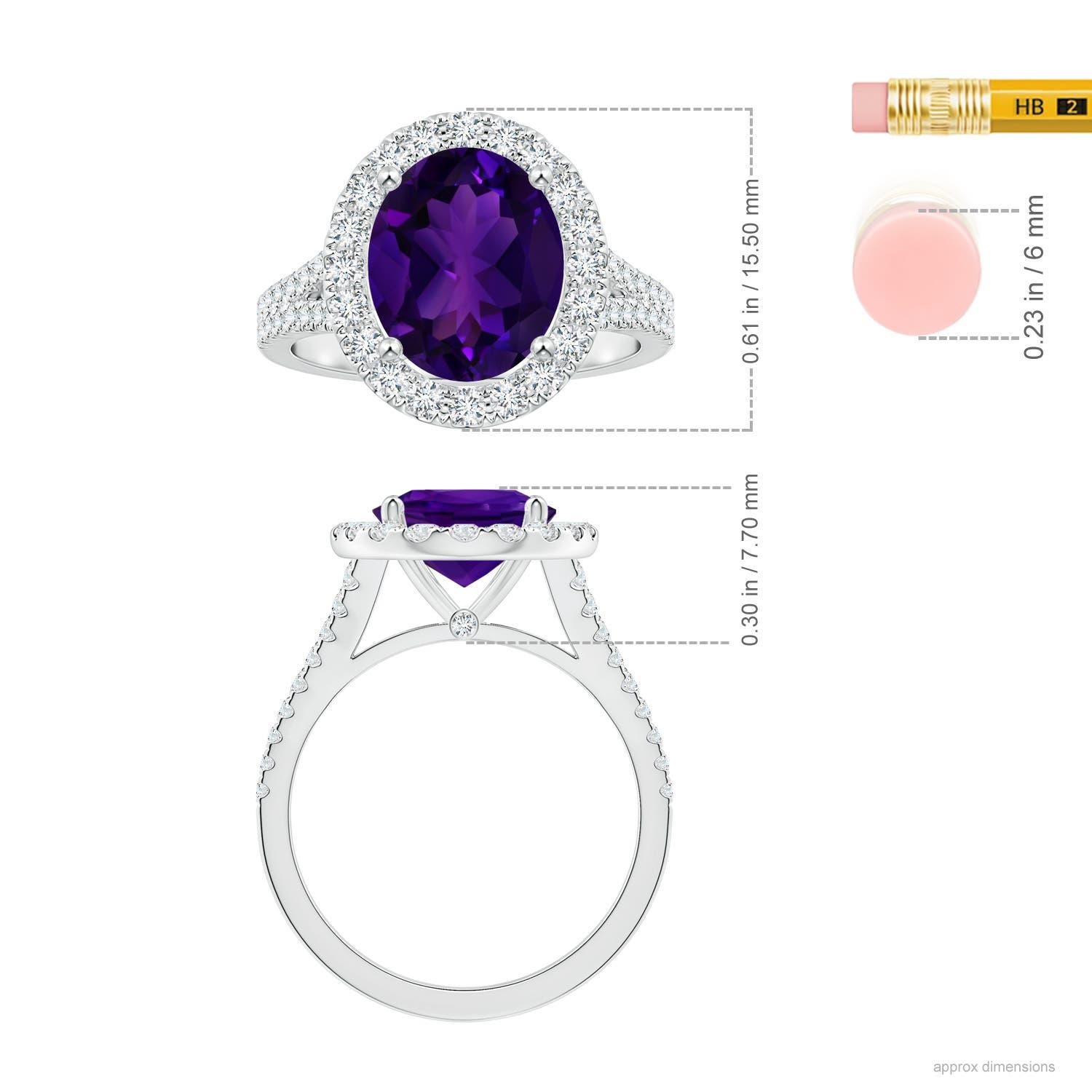 ANGARA GIA Certified Natural Oval Amethyst Ring in Platinum with Diamond Halo 5