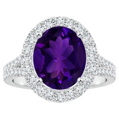 ANGARA Bague en platine avec améthyste ovale naturelle certifiée GIA et halo de diamants