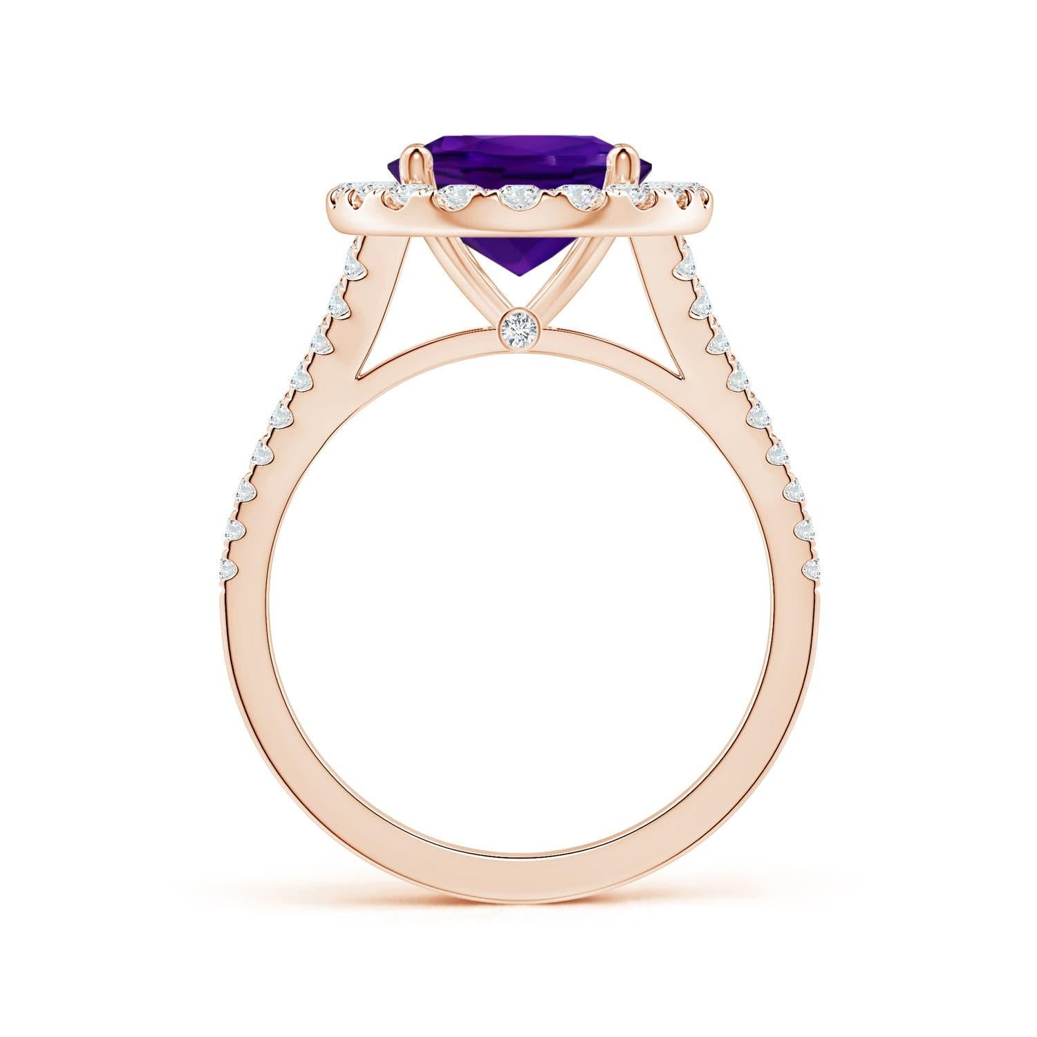 GIA Certified Natural Oval Amethyst Ring in 14K Rose Gold with Diamond Halo 2