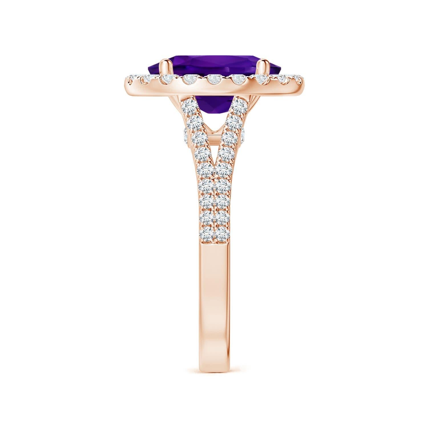 GIA Certified Natural Oval Amethyst Ring in 14K Rose Gold with Diamond Halo 4