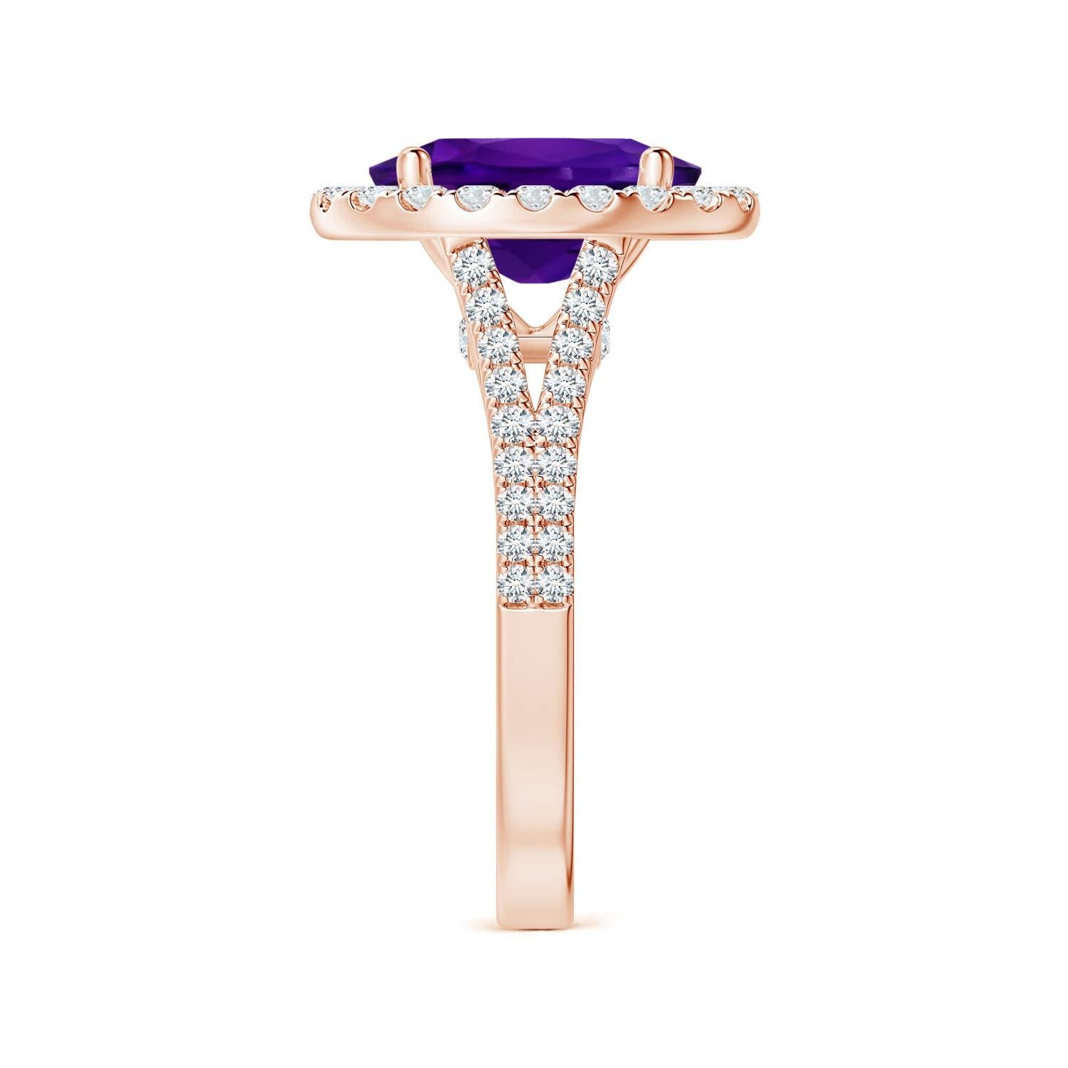 Gia Certified Natural Oval Amethyst Ring in  14K Rose Gold with Diamond Halo 4