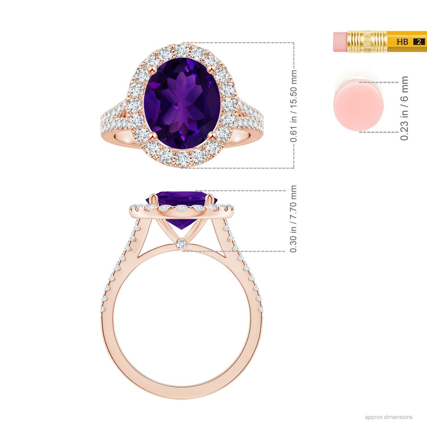 Gia Certified Natural Oval Amethyst Ring in  14K Rose Gold with Diamond Halo 5