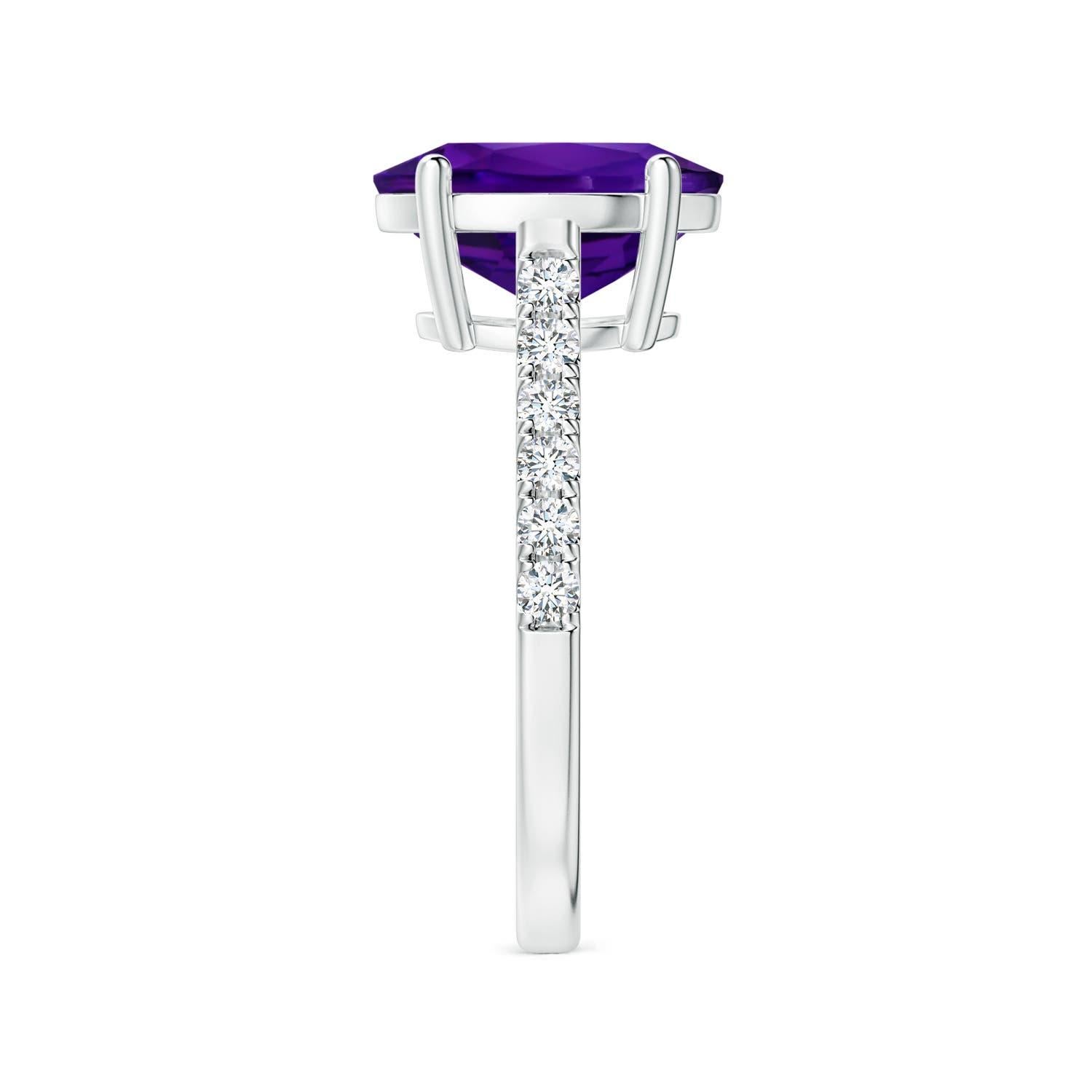 GIA Certified Natural Oval Amethyst Ring in 18K White Gold with Diamonds 4