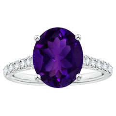 GIA Certified Natural Oval Amethyst Ring in 18K White Gold with Diamonds