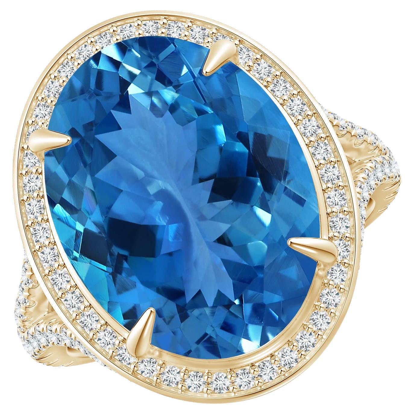 For Sale:  ANGARA GIA Certified Natural Oval Aquamarine Cocktail Ring in Yellow Gold