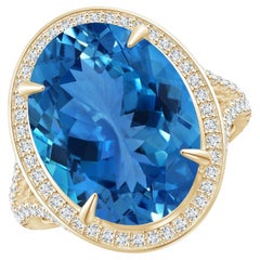 ANGARA GIA Certified Natural Oval Aquamarine Cocktail Ring in Yellow Gold