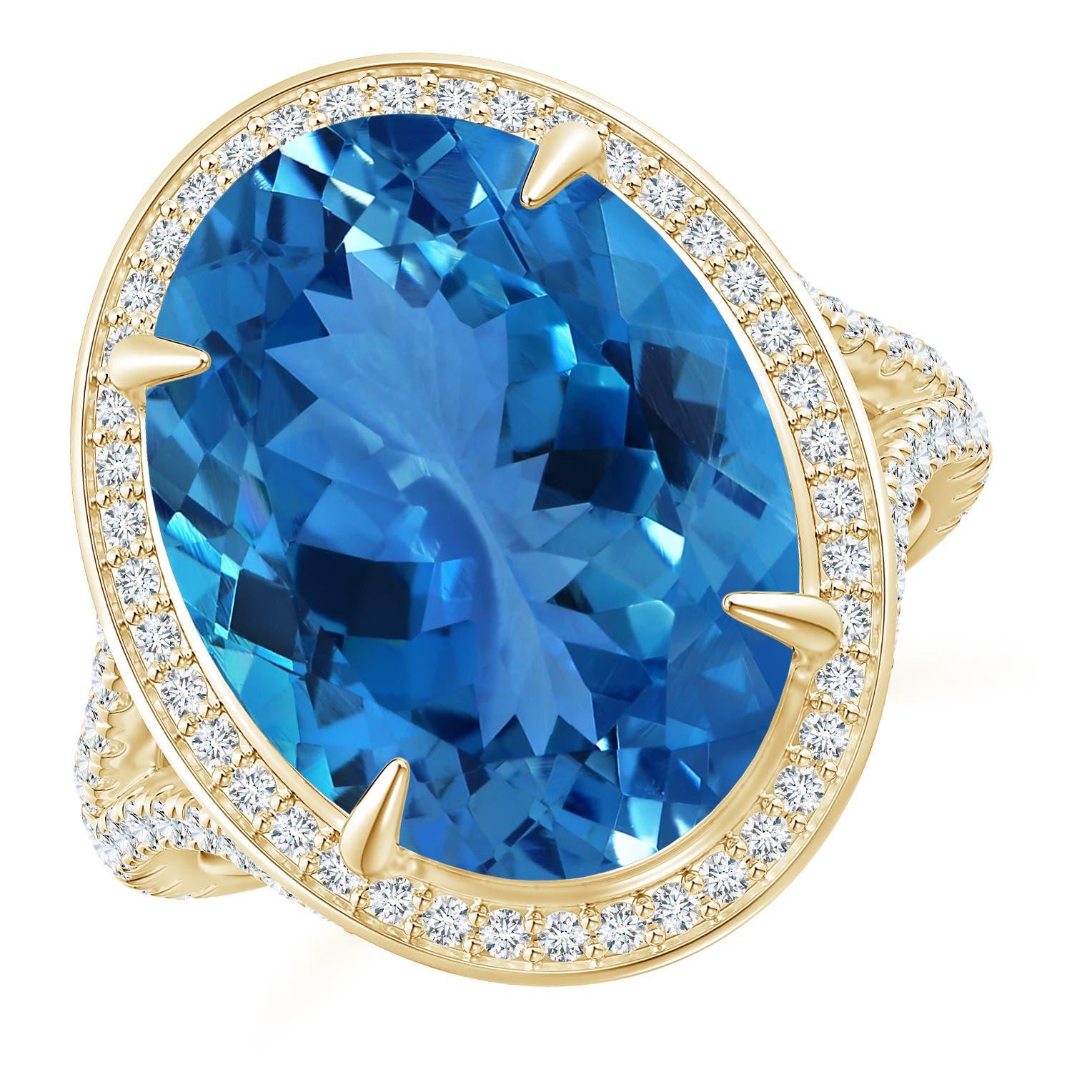 For Sale:  Angara GIA Certified Natural Oval Aquamarine Cocktail Ring in Yellow Gold