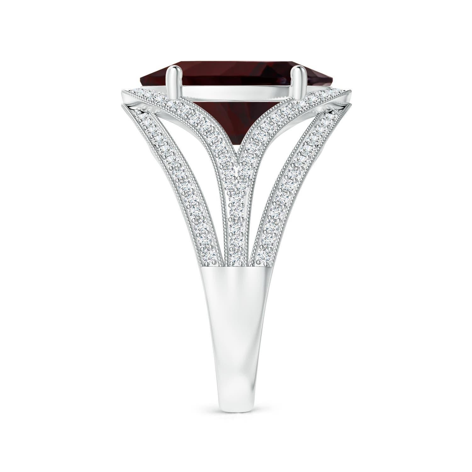 For Sale:  GIA Certified Natural Oval Garnet Ornate Shank Cocktail White Gold Ring 4