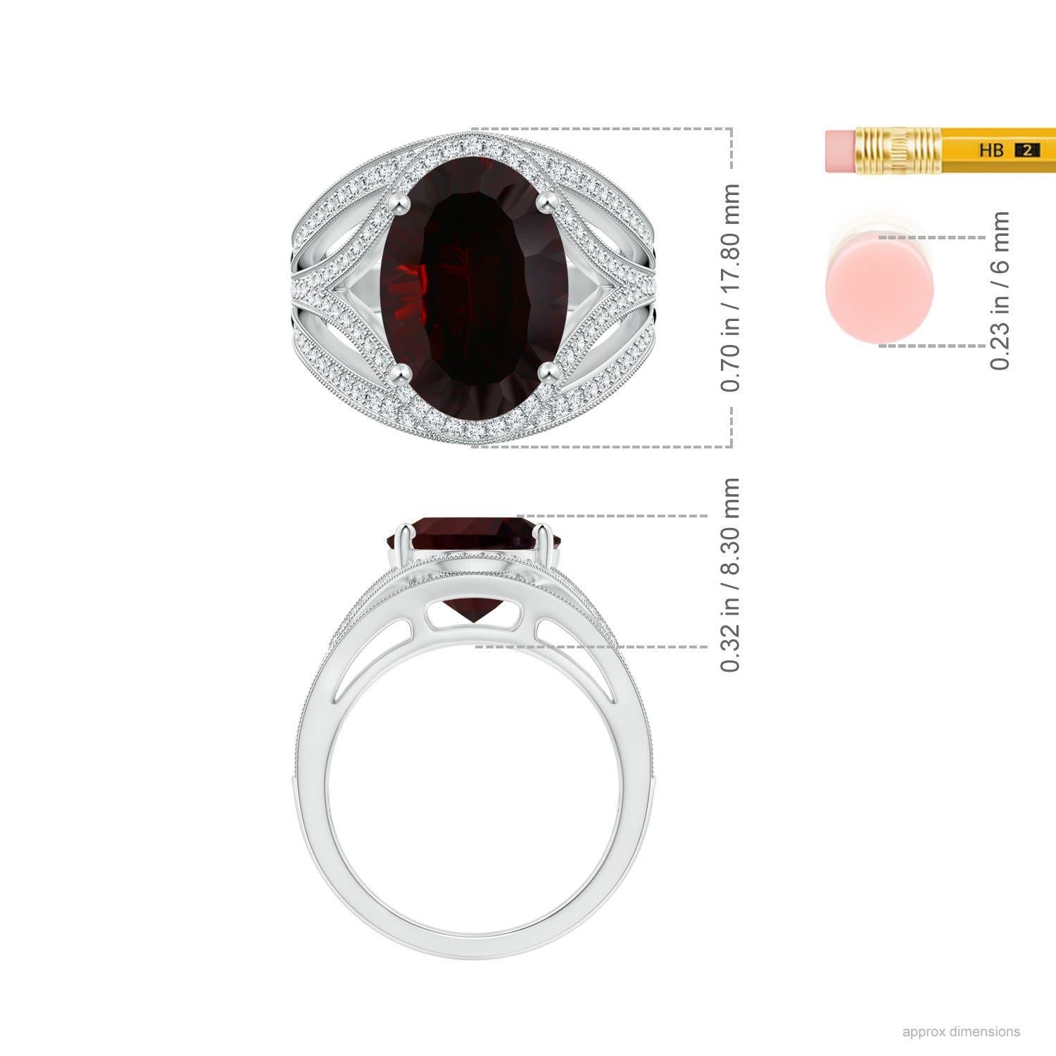 For Sale:  GIA Certified Natural Oval Garnet Ornate Shank Cocktail White Gold Ring 5