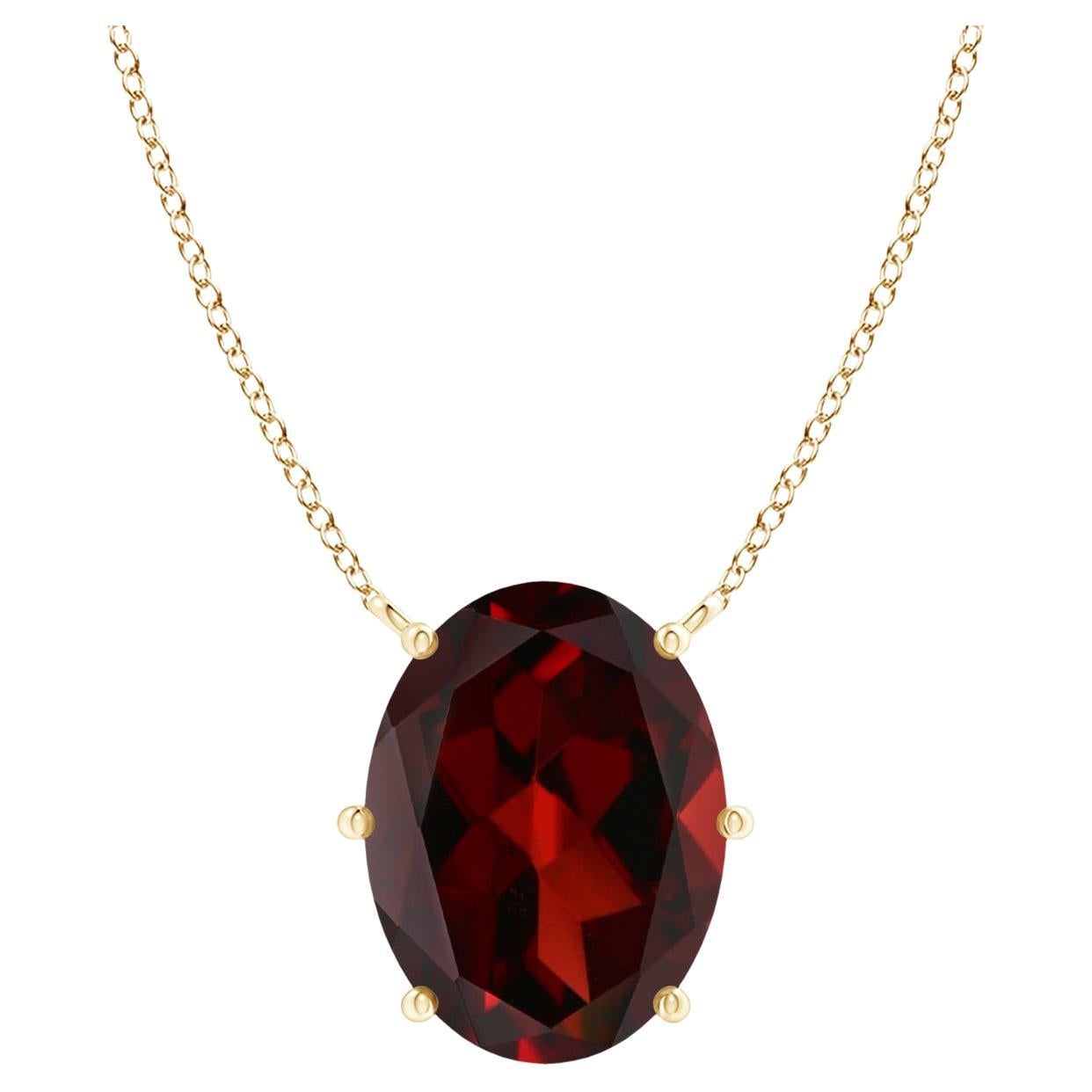 GIA Certified Natural Oval Garnet Solitaire Pendant in Yellow Gold