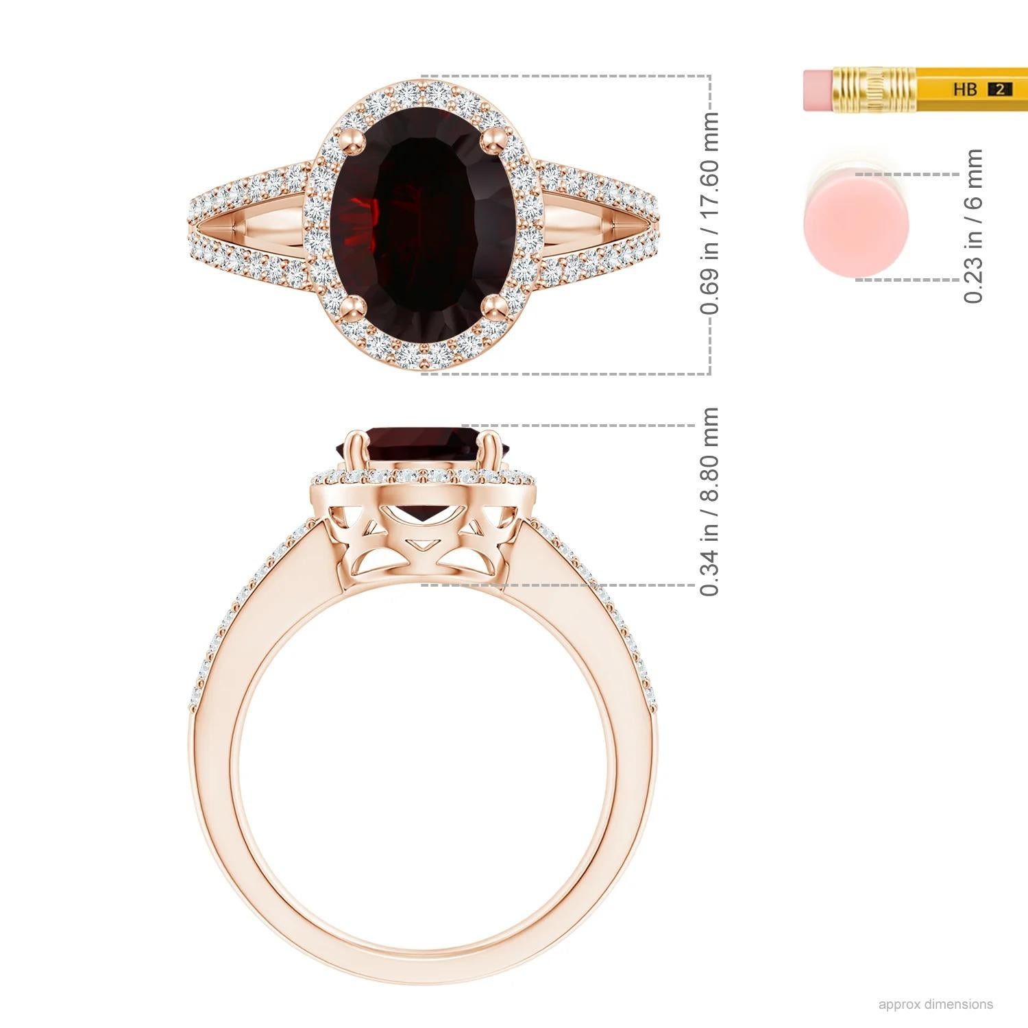 For Sale:  ANGARA GIA Certified Natural Oval Garnet Split Shank Halo Ring in Rose Gold 5