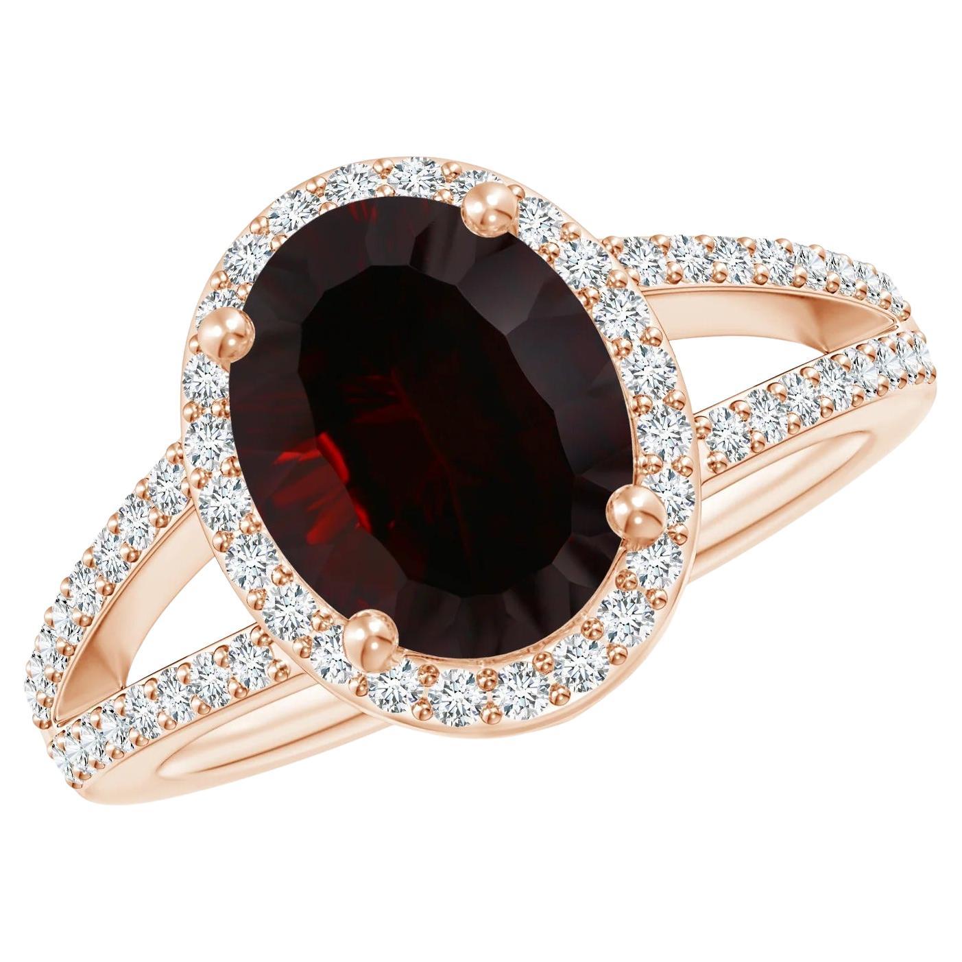 For Sale:  ANGARA GIA Certified Natural Oval Garnet Split Shank Halo Ring in Rose Gold