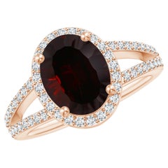 ANGARA GIA Certified Natural Oval Garnet Split Shank Halo Ring in Rose Gold