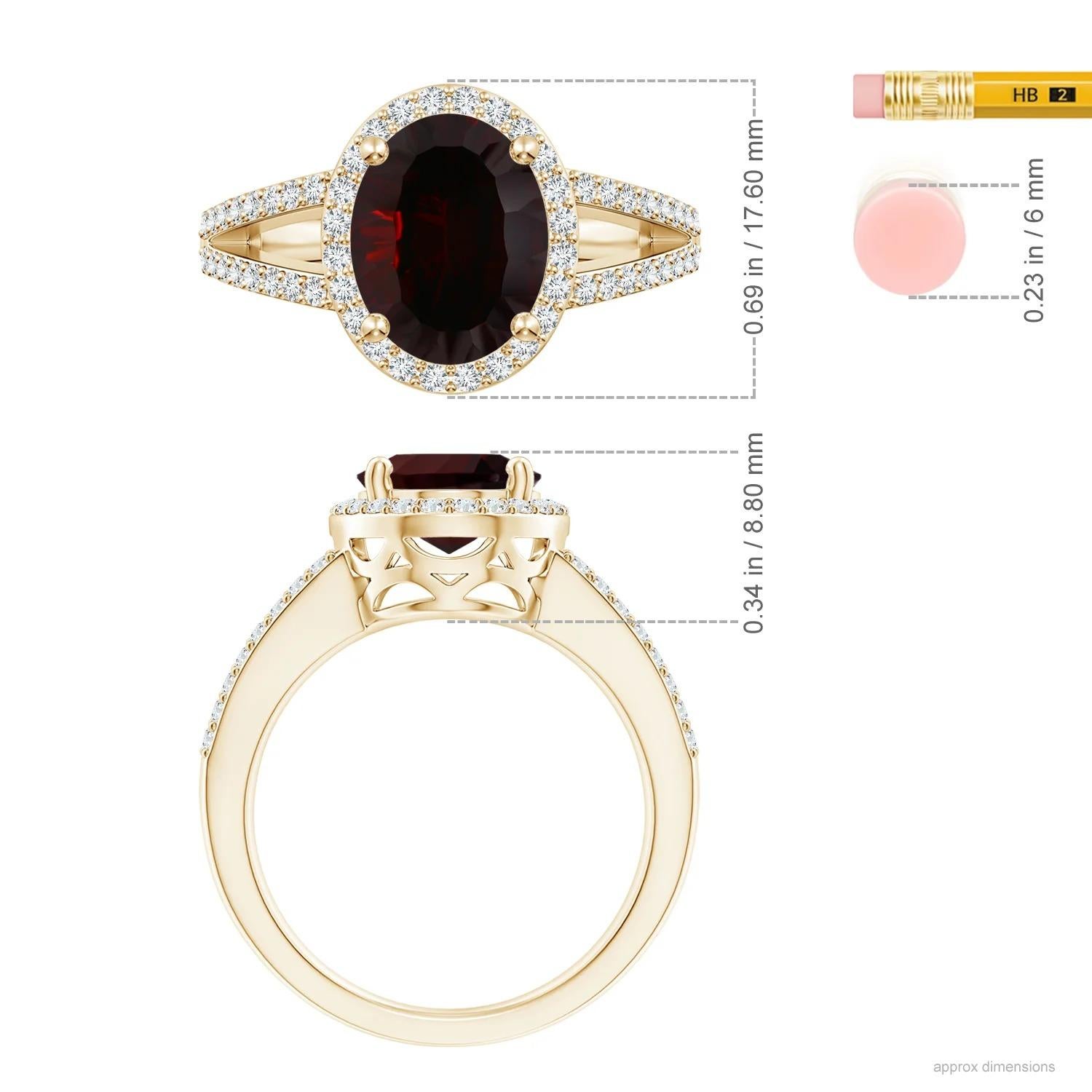 For Sale:  Angara GIA Certified Natural Oval Garnet Split Shank Halo Ring in Yellow Gold 5