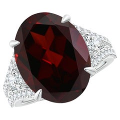 GIA Certified Natural Oval Garnet Split Shank Ring in White Gold