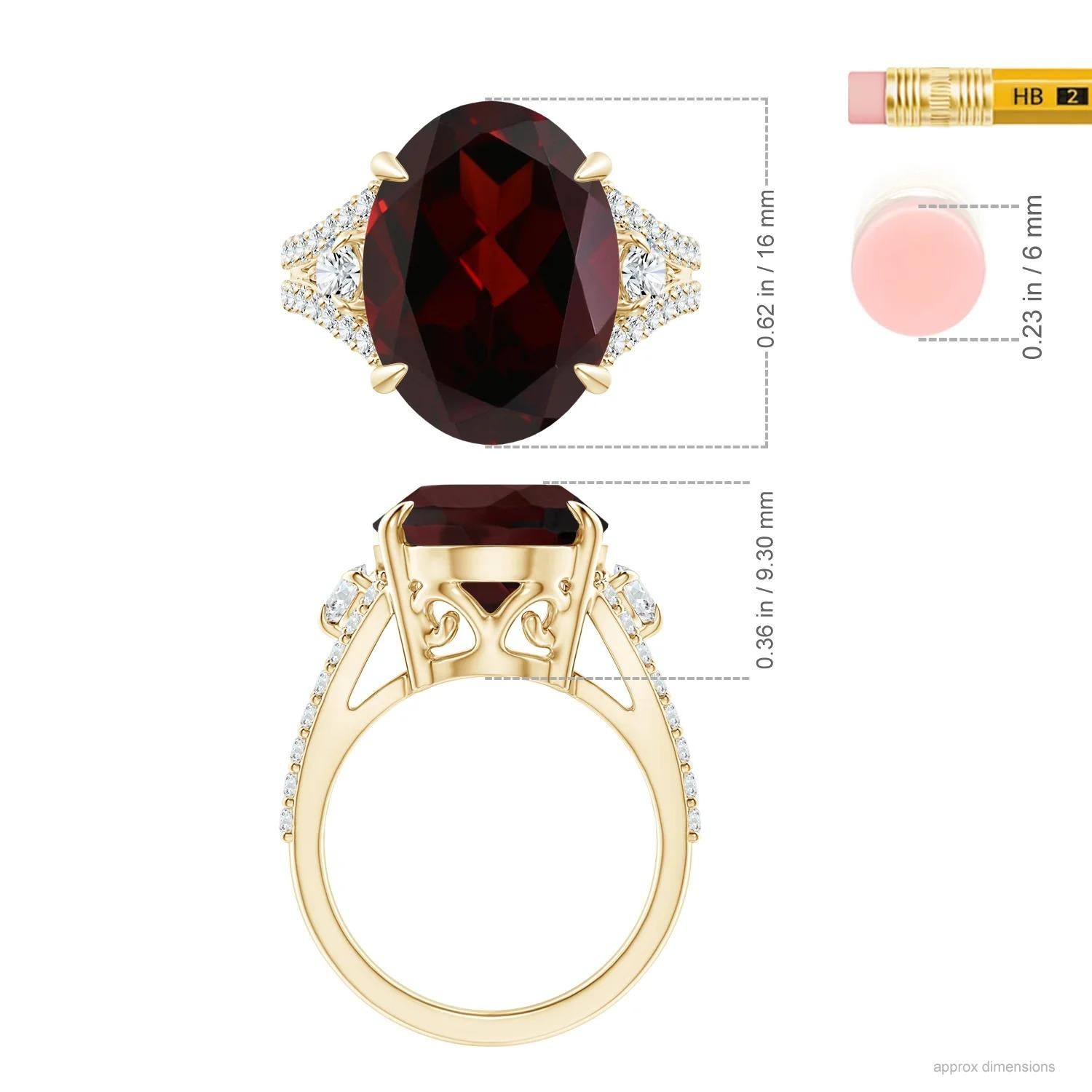 For Sale:  Angara GIA Certified Natural Oval Garnet Split Shank Ring in Yellow Gold 5
