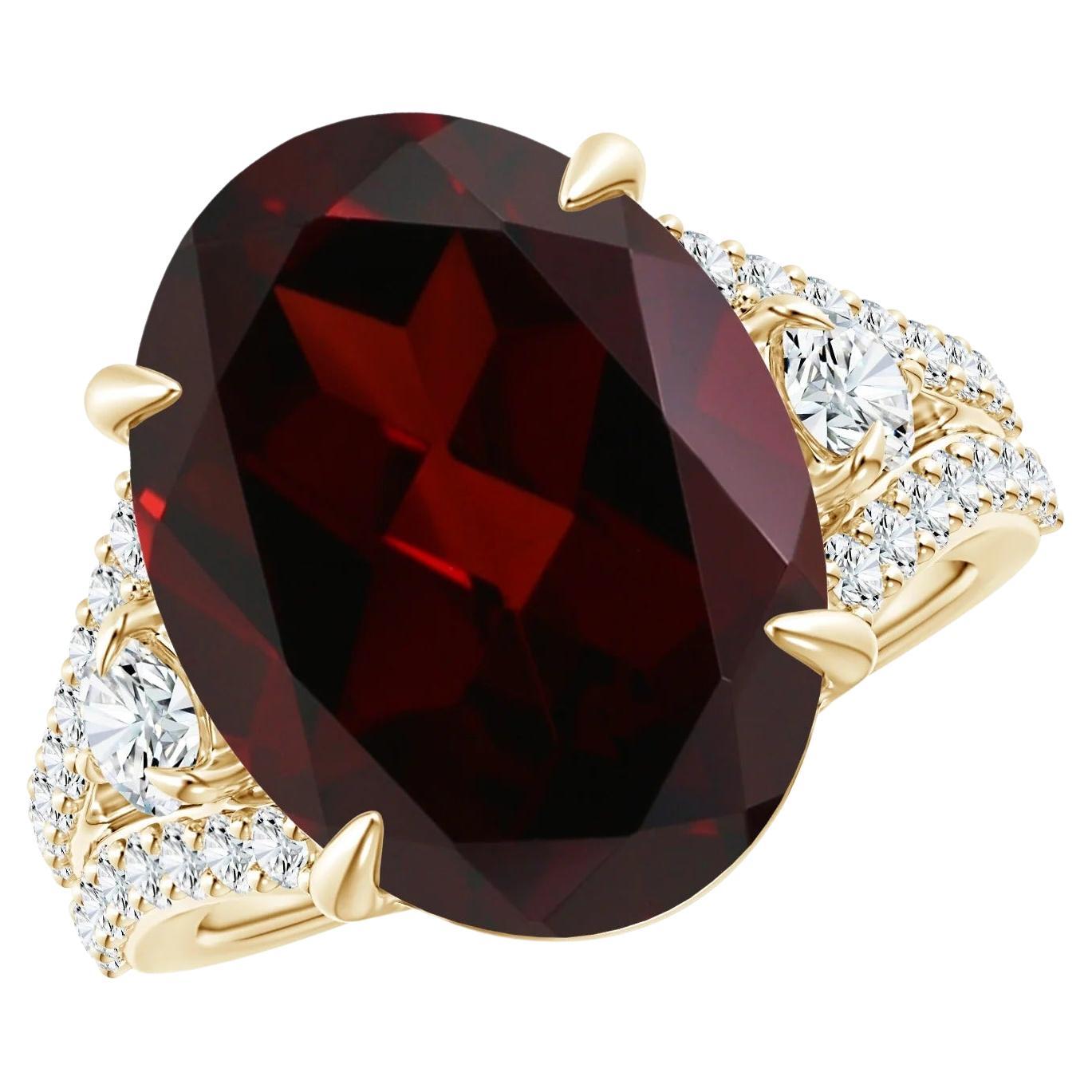 For Sale:  Angara GIA Certified Natural Oval Garnet Split Shank Ring in Yellow Gold