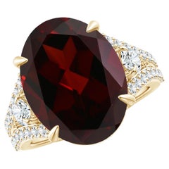 Angara GIA Certified Natural Oval Garnet Split Shank Ring in Yellow Gold