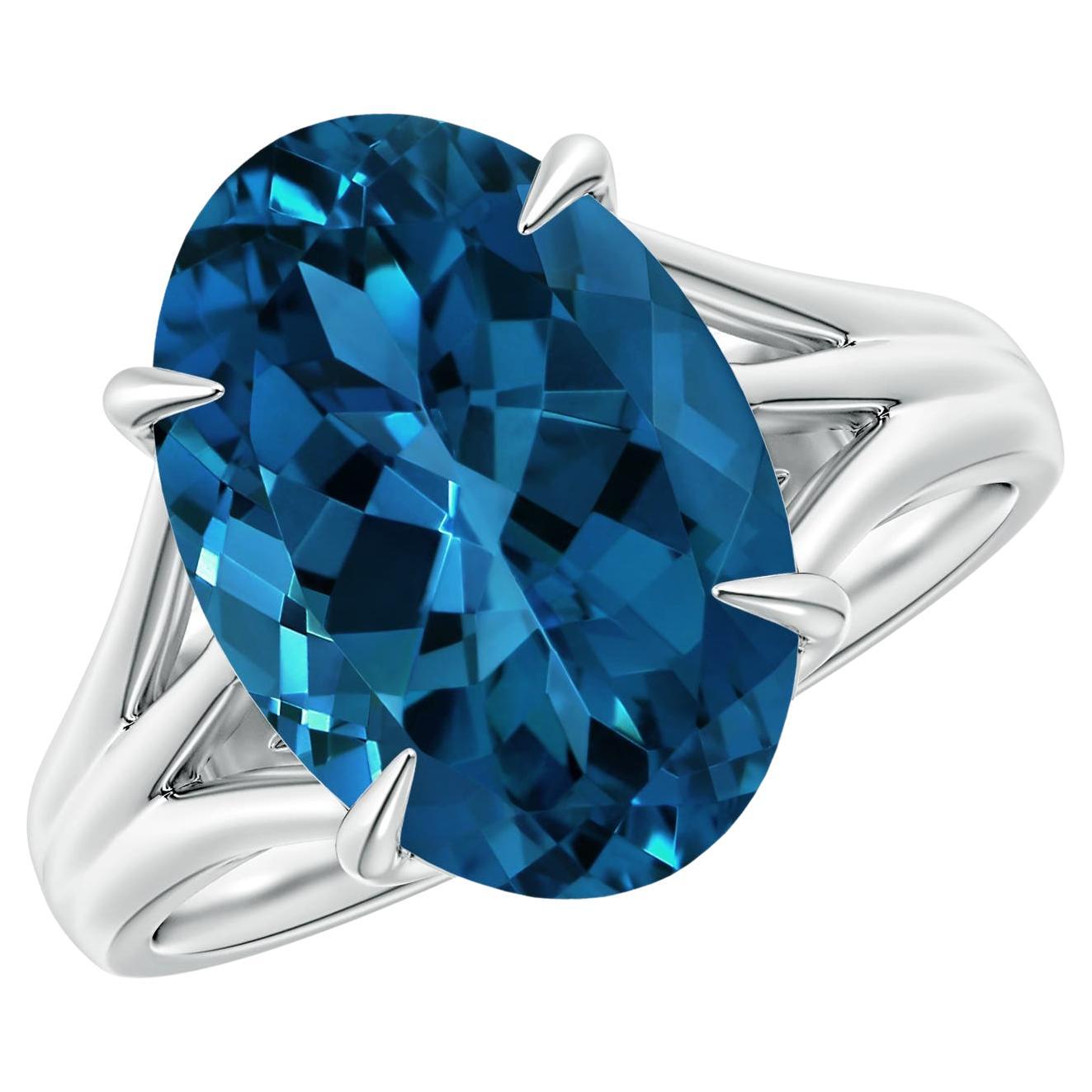 For Sale:  ANGARA GIA Certified Natural Oval London Blue Topaz Engagement Ring in Platinum