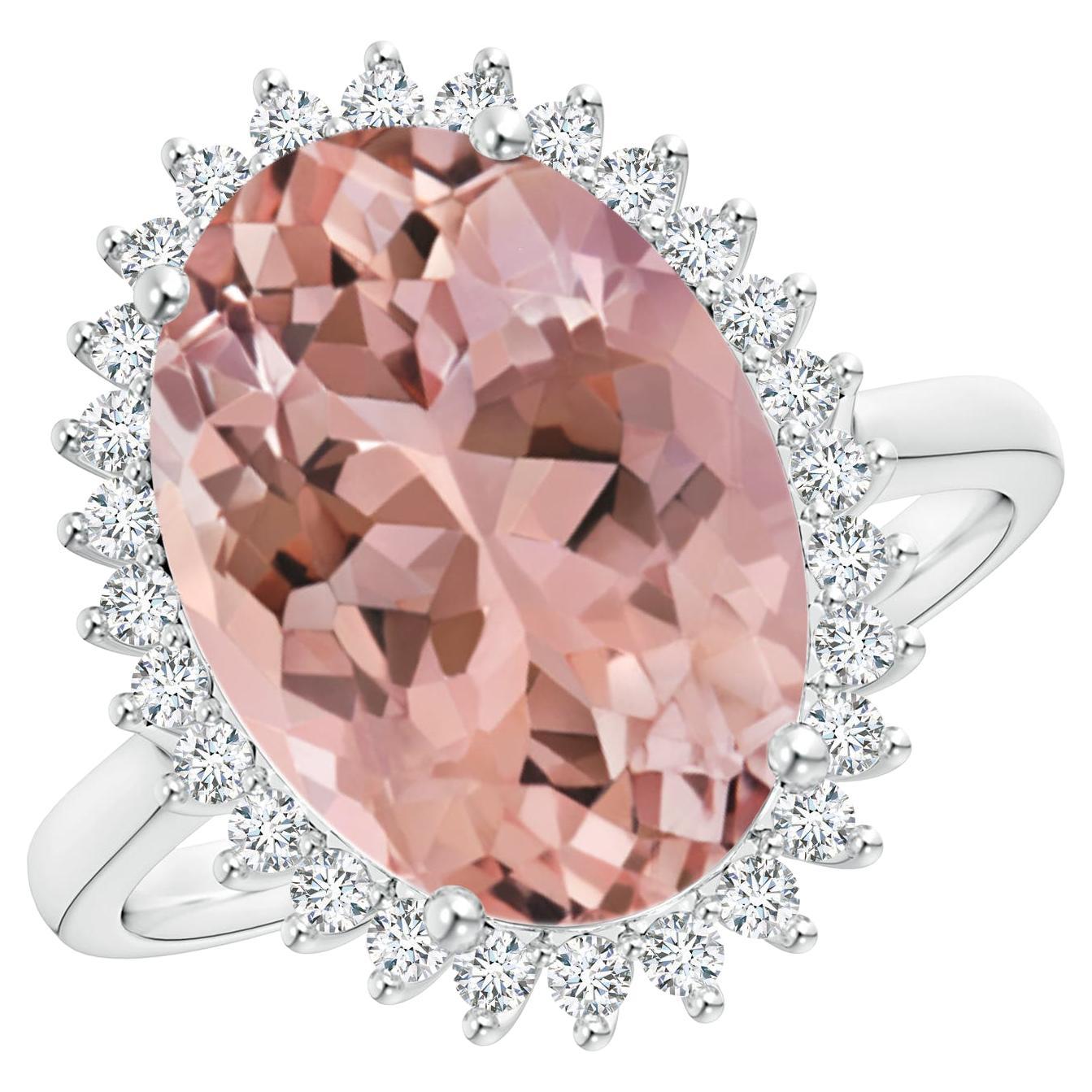 For Sale:  ANGARA GIA Certified Natural Oval Morganite Floral Halo Ring in White Gold