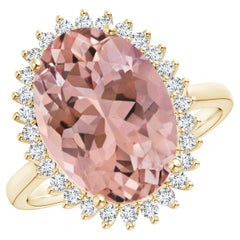 ANGARA GIA Certified Natural Oval Morganite Floral Halo Ring in Yellow Gold