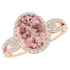 ANGARA GIA zertifizierter ovaler Morganit-Ring aus Roségold mit Diamant-Halo