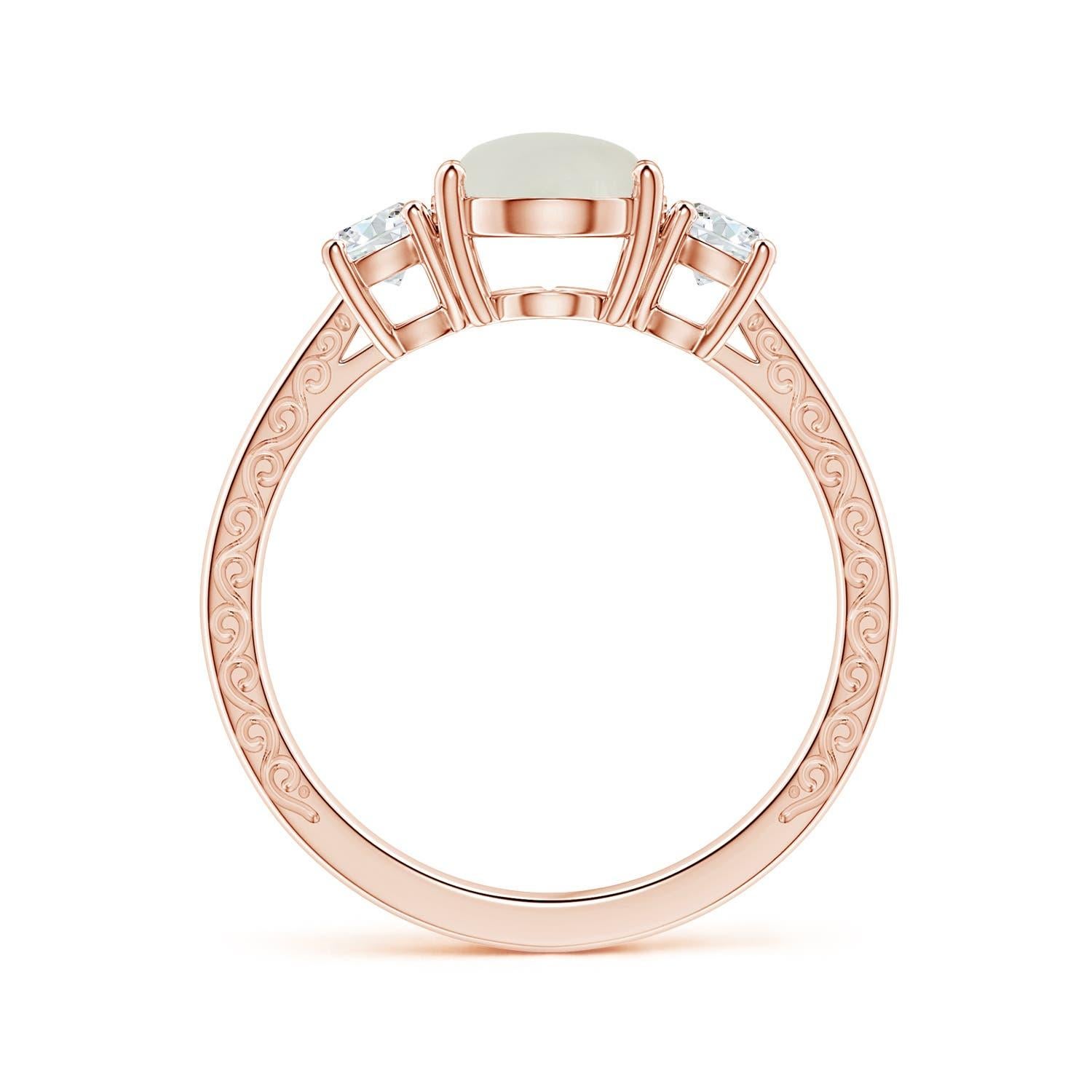 GIA Certified Natural Oval Rainbow Moonstone 3-Stone Ring in Rose Gold 2