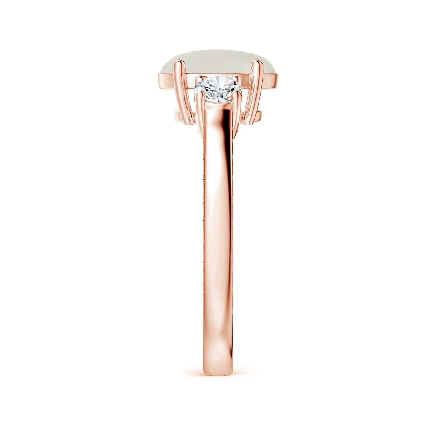 GIA Certified Natural Oval Rainbow Moonstone 3-Stone Ring in Rose Gold 4