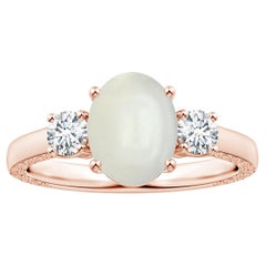 GIA Certified Natural Oval Rainbow Moonstone 3-Stone Ring in Rose Gold