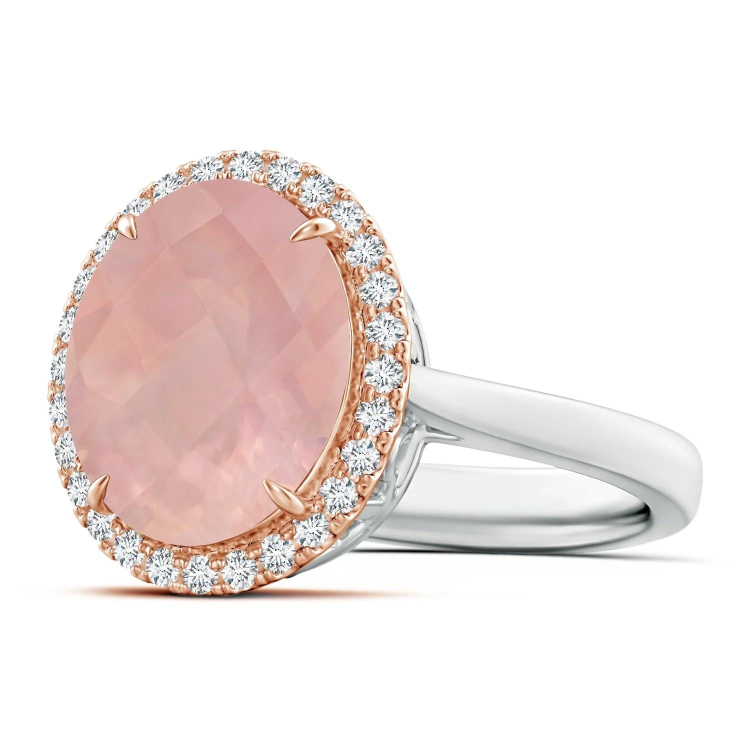 For Sale:  ANGARA GIA Certified Natural Oval Rose Quartz Cathedral Ring in Rose Gold 2