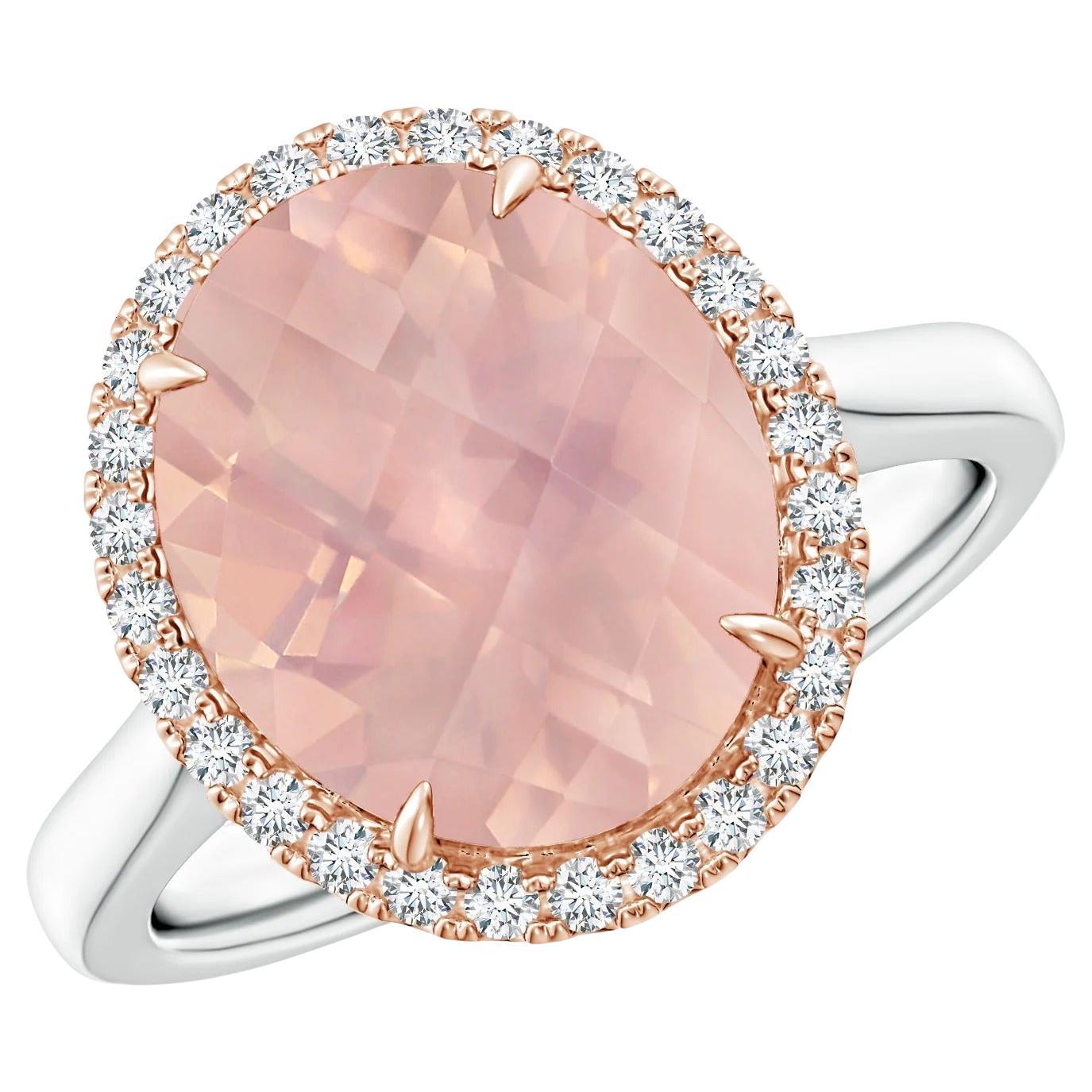 For Sale:  ANGARA GIA Certified Natural Oval Rose Quartz Cathedral Ring in Rose Gold