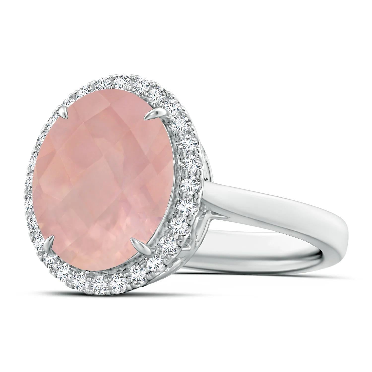 For Sale:  ANGARA GIA Certified Natural Oval Rose Quartz Cathedral Ring in White Gold 2