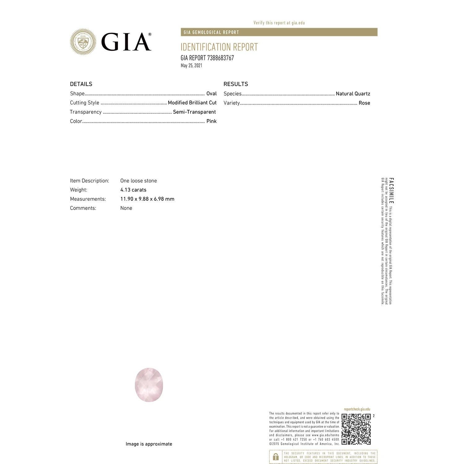 Im Angebot: Angara GIA-zertifizierter natrlicher ovaler Rosenquarz-Kathedralenring aus Weigold () 5
