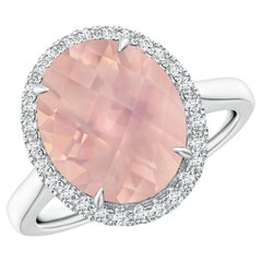 Angara GIA Certified Natural Oval Rose Quartz Cathedral Ring in White Gold