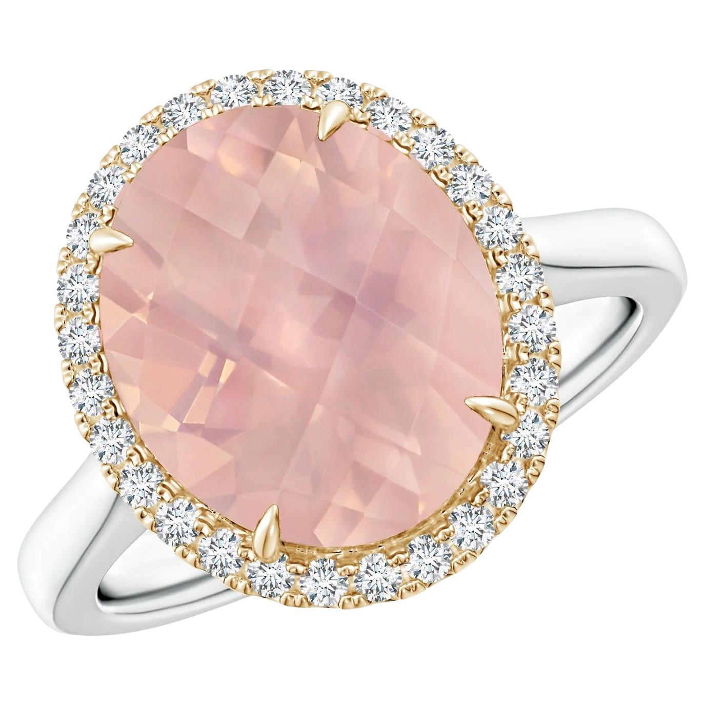 For Sale:  ANGARA GIA Certified Natural Oval Rose Quartz Cathedral Ring in Yellow Gold