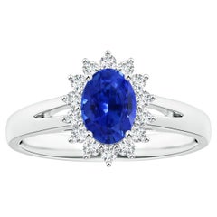 ANGARA GIA Certified Natural Oval Sapphire Diana Ring in Platinum with Halo