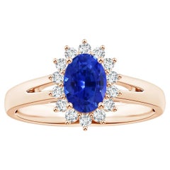 ANGARA GIA Certified Natural Oval Sapphire Diana Ring in Rose Gold with Halo