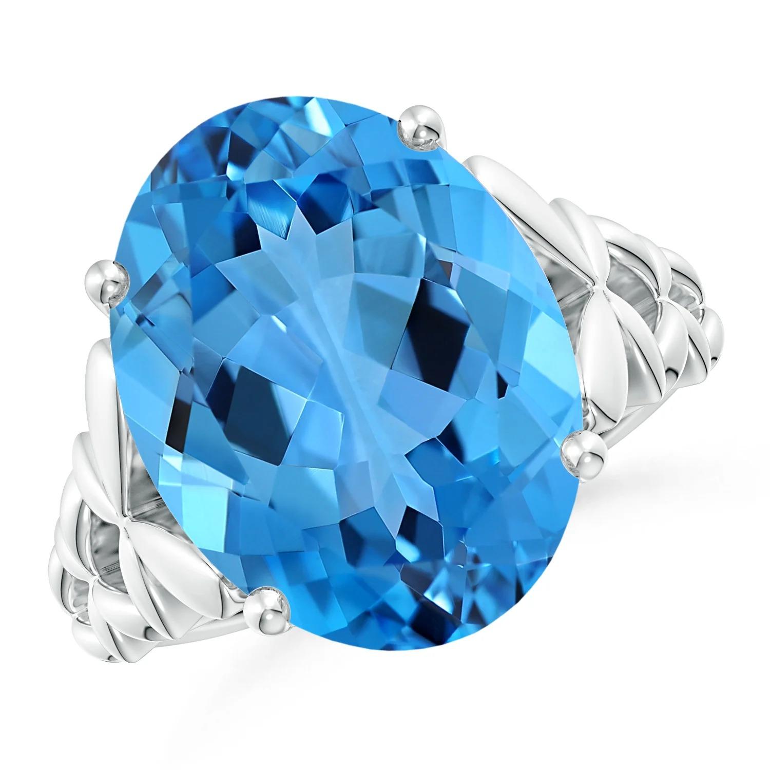 For Sale:  ANGARA GIA Certified Natural Oval Swiss Blue Topaz Cocktail Ring in White Gold 2