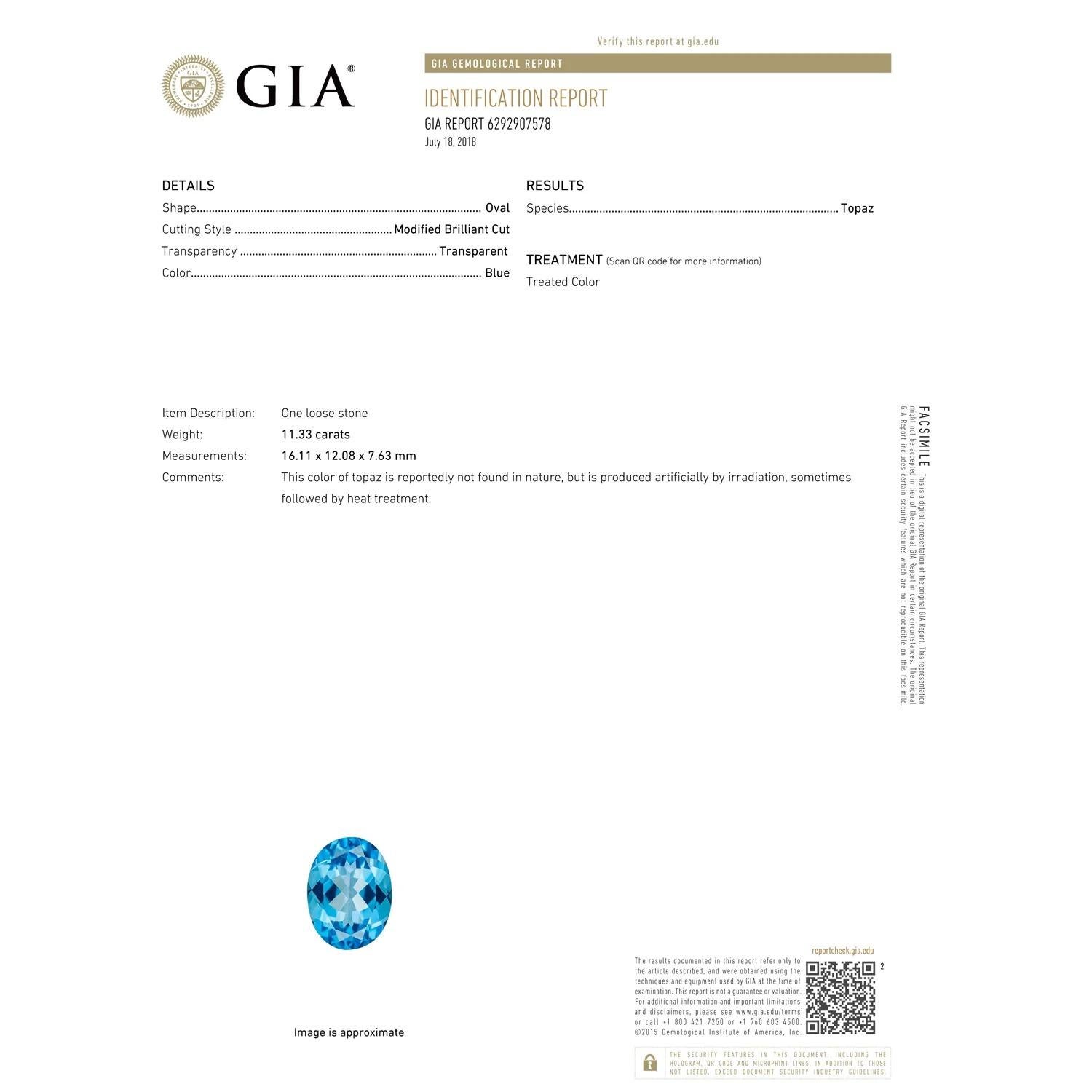 En vente :  Bague cocktail en or blanc avec topaze bleue ovale suisse naturelle certifie par le GIA 5