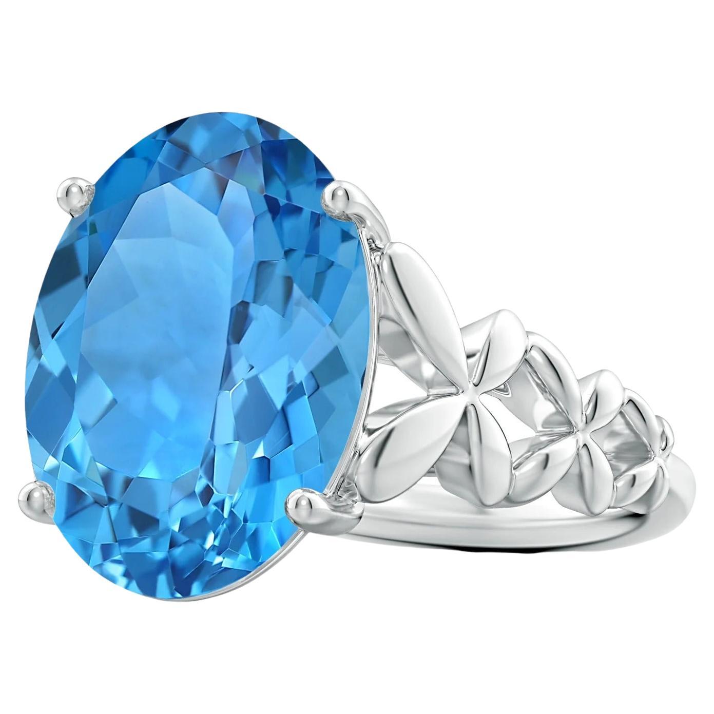 For Sale:  ANGARA GIA Certified Natural Oval Swiss Blue Topaz Cocktail Ring in White Gold