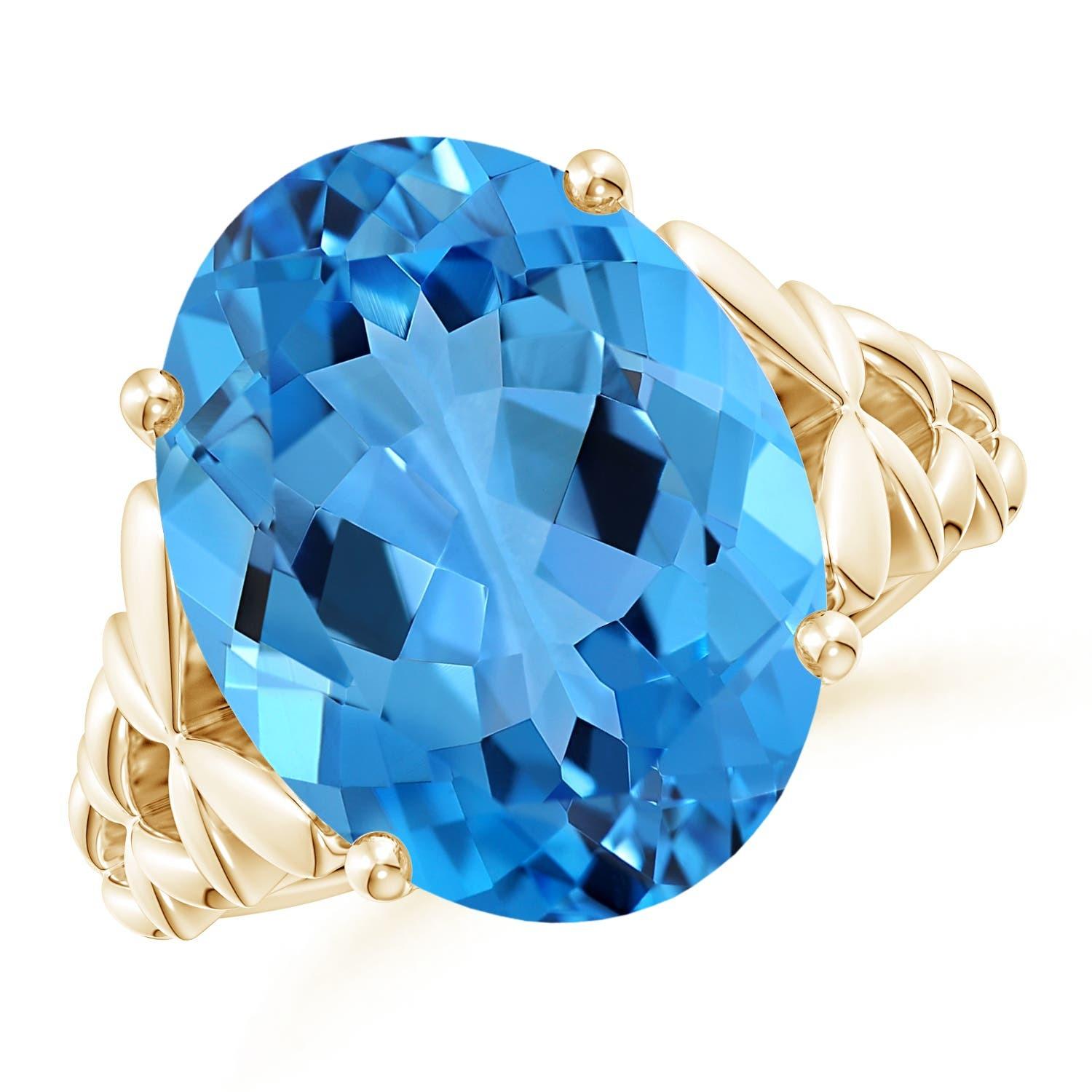 For Sale:  Angara GIA Certified Natural Oval Swiss Blue Topaz Cocktail Ring in Yellow Gold 2