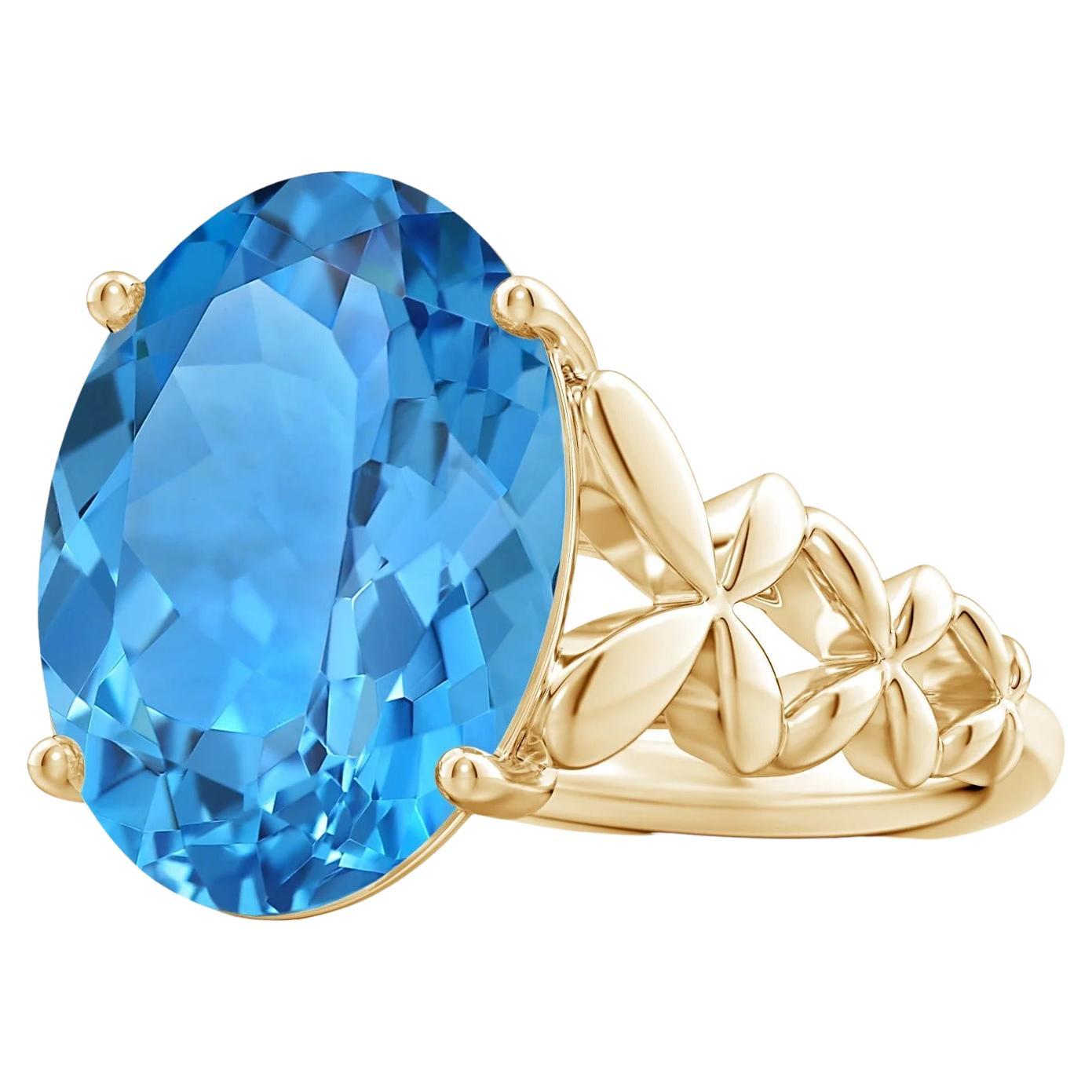 Angara GIA Certified Natural Oval Swiss Blue Topaz Cocktail Ring in Yellow Gold