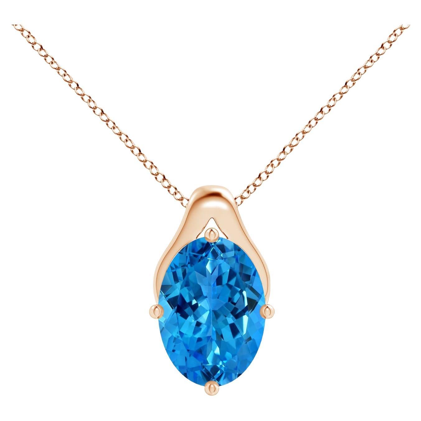 Angara Gia Certified Natural Oval Swiss Blue Topaz Wishbone Pendant in Rose Gold For Sale at 1stDibs