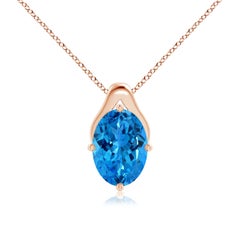 Angara Gia Certified Natural Oval Swiss Blue Topaz Wishbone Pendant in Rose Gold