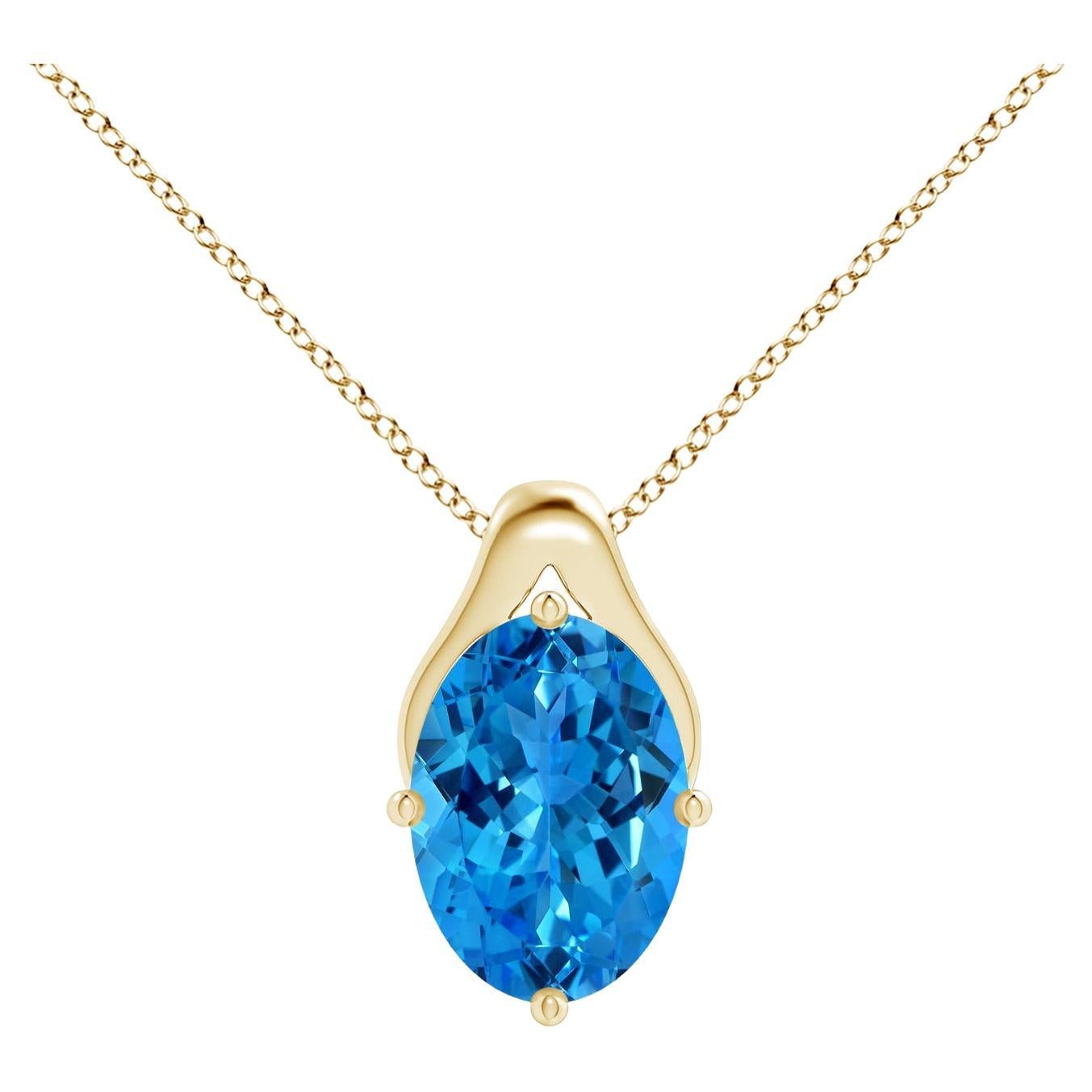 GIA Certified Natural Swiss Blue Topaz Wishbone Pendant in Yellow Gold ...