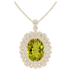 GIA Certified Natural Oval Tourmaline Double Halo Pendant in Yellow Gold