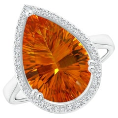 ANGARA GIA Certified Natural Pear Ceylon Citrine Cocktail Ring in 14K White Gold